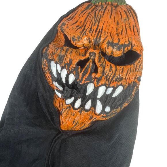 Halloween Pumpkin Skull Mask With Hood Adult Size Black Orange - Picture 2 of 8